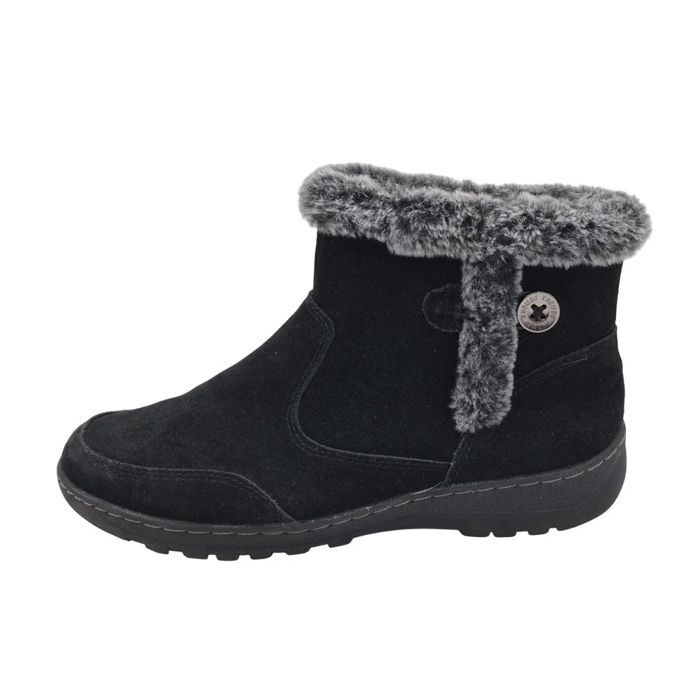 LifeStride Iris Boots Womens Size 10 Black‎ Leather Faux Fur Ankle Zip Winter